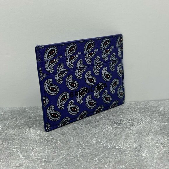NWT Balenciaga Blue Paisley Print Leather Cardholder Wallet With Box Dust Bag - Picture 3 of 13